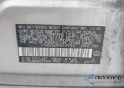 2009 Lexus Is 250 from USA, damaged, VIN JTHCK262592029702